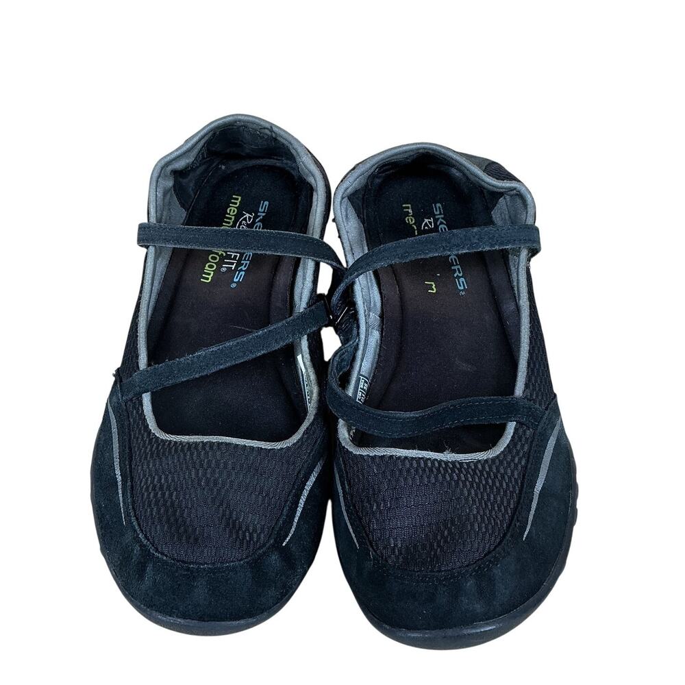 Skechers Mary Jane Shoes Flats Women 6.5 Black Blue Leather Memory Foam 2014